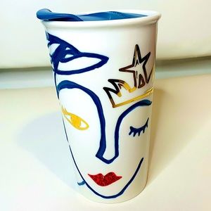 Starbucks Siren ceramic winking anniversary collection travel coffee mug cup EUC